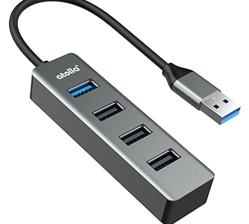 USB Hub, atolla Aluminum 4-in-1 USB Splitter with 1 USB 3.0 Port and 3 USB 2.0 Ports for Windows 10, 8, 7, Vista, XP, Mac OS X, Linux and More