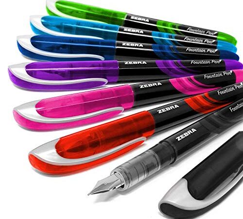 Zebra Fuente - Disposable Fountain Pen - One of Each Coloured Ink - Pack of 7