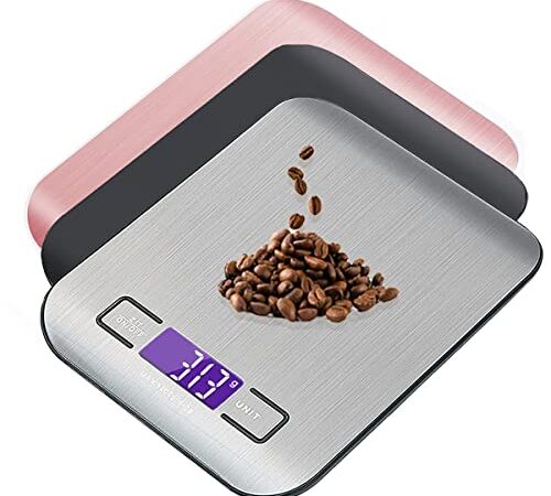 Dejaf Digital Kitchen Scale 5kg/1g Food Scale with Backlit LCD Display and Tare Function Stainless Steel Multi-Function Scale for Food / Kitchen / Oven / Weight /Coffee Scales (5kg Silver)