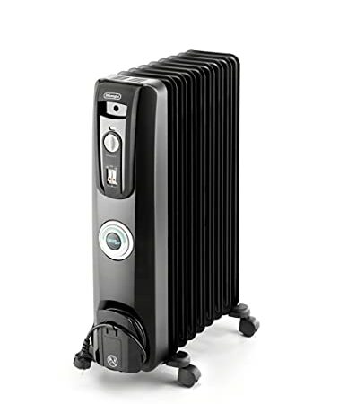 DeLonghi Oil-Filled Radiator Space Heater, Quiet 1500W, Adjustable Thermostat, 3 Heat Settings, Energy Saving, Safety Features, Black, Comfort Temp EW7707CBCA