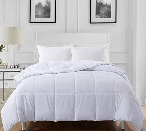 ELNIDO QUEEN All-Season White Down Alternative Quilted Comforter- Corner Duvet Tabs-Machine Washable-Duvet Insert or Stand-Alone Lightweight Comforter-Twin Size(64×88 Inch)