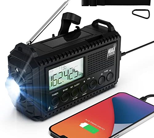 Emergency Solar Hand Crank Radio with 5000mAh Rechargeable Battery Powered Radio Portable,NOAA Emergency Weather Radio AM/FM/SW,USB Charger, Flashlight, Reading Lamp, SOS,for Outdoor Emergency Kit