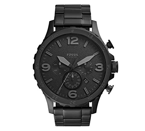 Fossil Men's Nate Quartz Stainless Steel Chronograph Watch, Color: Black (Model: JR1401)