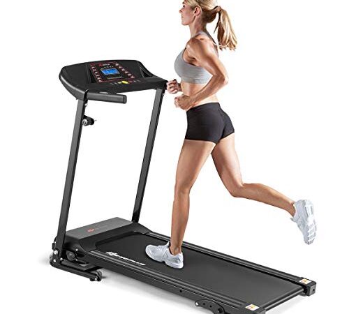 Goplus Electric Folding Treadmill, Adjustable Incline and Low Noise Design, with LCD Display and Heart Rate Sensor, Compact Running Machine for Home Office Apartment