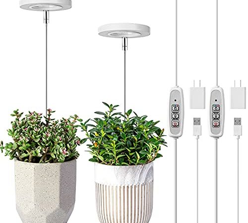 Grow Light, LORDEM Full Spectrum LED Plant Light for Indoor Plants, Height Adjustable Growing Lamp with Auto On/Off Timer 4/8/12H , 4 Dimmable Brightness, Ideal for Small Plants, Pack of 2