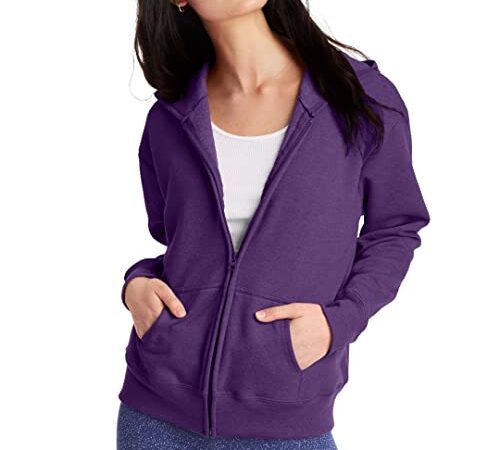 Hanes Women's EcoSmart Full-Zip Hoodie Sweatshirt, Violet Splendor Heather, Large