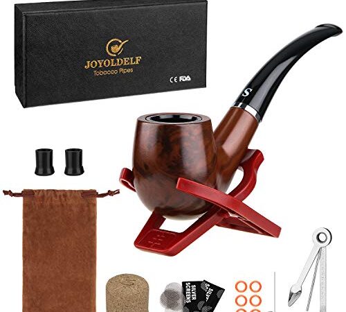 Joyoldelf Tobacco Smoking Pipe with Foldable Pipe Stand Holder, Pipe Screens, Pipe Bits and Pipe Cleaning Tool with Gift Box