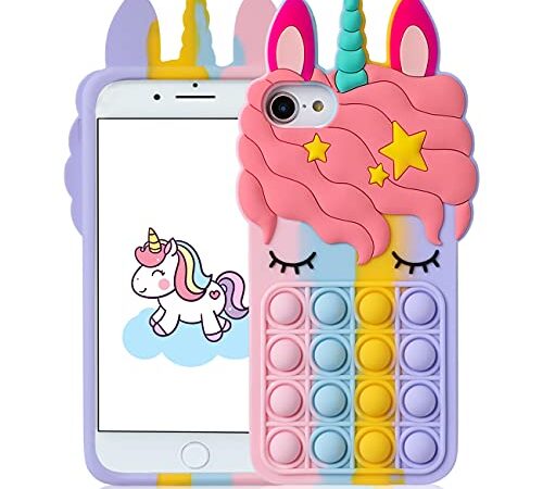 Mulafnxal Color Unicorn Silicone Case for iPhone SE 2022/2020/6/6S/7/8 4.7",Cute Fidget Cartoon Cover Kids Girls Fun Cases Funny Design Stylish Kawaii Unique Protector for iPhone SE 2022/2020/6/6S/7/8