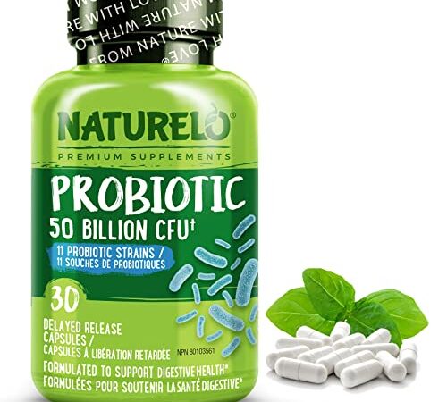 NATURELO Probiotic Supplement - 50 Billion CFU - 11 Strains - One Daily - Helps Support Digestive & Immune Health - Delayed Release - No Refrigeration Needed - 30 Vegan Capsules