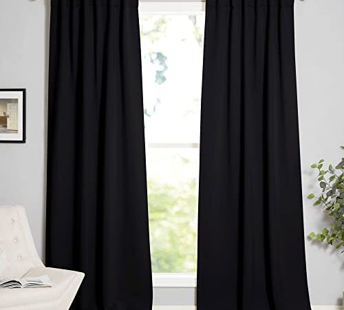 NICETOWN Bedroom Blackout Curtains/Drapes - Triple Weave Light Reducing Back Tab/Rod Pocket Top Curtains (W52 x L84 in Black, 2 Pieces)