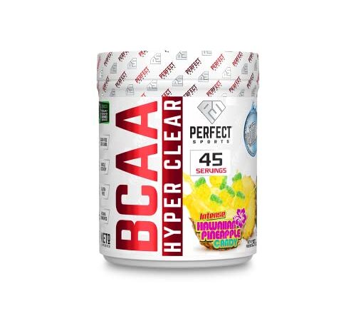 PERFECT Sports BCAA Hyper Clear, 5g Vegan BCAA - Intense Hawaiian Pineapple Candy (45 Servings, 297g)