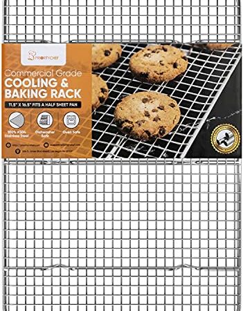 PriorityChef 18/8 Stainless Steel Cooling Rack, Heavy Duty Baking Rack For Oven Cooking, Fits Half Sheet Pan, Wire Rack For Cooking, Bacon, Cookie Cooling Rack, 11.5" x 16.5"