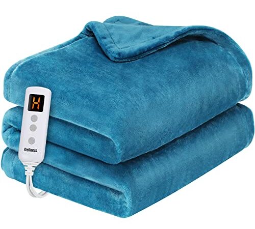 Rellorus Heated Blankets, Electric Blankets Throws, 10 Heating Levels, Auto Shut-Off, Fast and Even Heating with Hand Controller, Machine Washable, Double-Sided Flannel, ETL Certification(50" x 60")