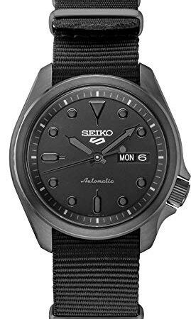 Seiko Men's 5 Sports Stainless Steel Automatic Watch with Nylon Strap, Black, 22 (Model: SRPE69)