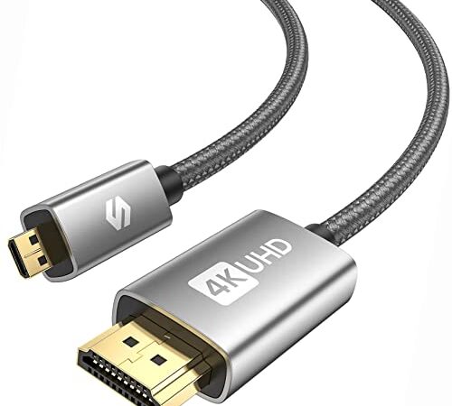 Silkland Micro HDMI to HDMI Cable-1ft, [Gold Plated, Sturdy Aluminum] Supports 4K@60Hz, HDR, Ethernet, ARC, Compatible with Raspberry Pi 4, GoPro Hero 3/4/5/6/7, Cam Link 4K, Sony A6400 A6000 Camera