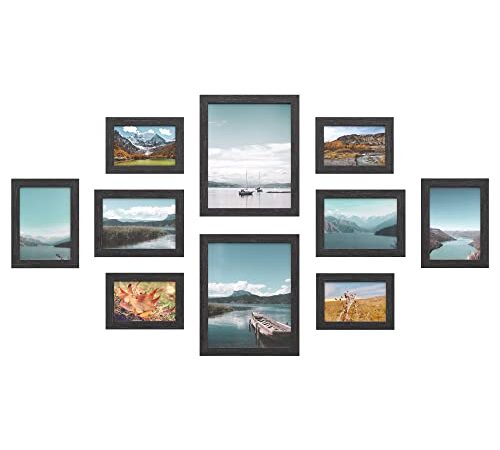 SONGMICS Picture Frames, 10 Pack Collage Picture Frames with Two 8x10, Four 5x7, Four 4x6, Photo Frame Set for Wall Gallery Decor, Hanging or Tabletop Display, Clear Glass Front, Black