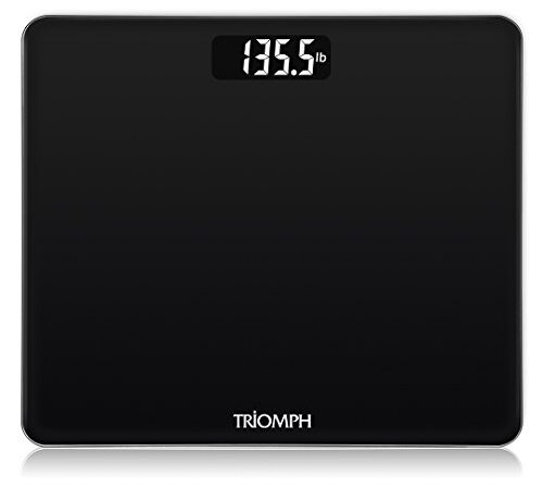 Triomph Digital Body Weight Bathroom Scale with Step-On Technology, Ultra Slim Design 6mm Tempered Glass, 400 Pounds, Weight Loss Monitor, Black