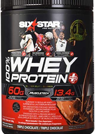 Whey Protein Powder + Creatine Monohydrate, Six Star 100% Whey Protein Plus, Whey Protein Isolate & Peptides, Lean Protein Powder for Muscle Gain, Whey Isolate Protein Shake, Chocolate, 4 lbs