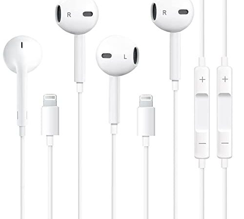 2 Pack Apple Earbuds Wired with Lightning Connector[Apple MFi Certified](Built-in Microphone & Volume Control) iPhone Headphones Compatible with iPhone 14/13/12/SE/11/XR/XS/X/8/7 Support All iOS