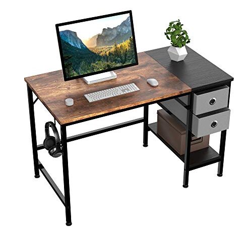 40 inch Office Desk with Two Non Woven Drawers, Computer Writing Desk Work Table for Bedroom, Home, Office, Kid Student Study Desk for Dorm Room