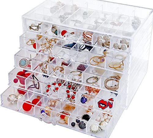 Acrylic Earring Organizer Jewelry Box 5 Drawers,120 Grids Clear Jewelry Box Organizer,Large Capacity Earring Ring Gift Boxes