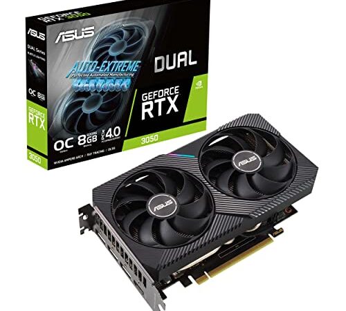 ASUS Dual NVIDIA GeForce RTX 3050 OC Edition Gaming Graphics Card - PCIe 4.0, 8GB GDDR6 Memory, HDMI 2.1, DisplayPort 1.4a, 2-Slot Design, Axial-tech Fan Design, 0dB Technology, Steel Bracket