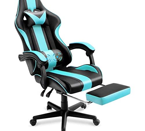 ATVRH Massage Gaming Chair, Ergonomic High Back Office Chair with Footrest & Lumbar Pillow Swivel Leather