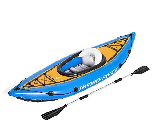 Bestway Hydro Force Cascade Cove Champion 9' x 32" Inflatable Single Person Lake Water Sports Kayak Set with Oar and Hand Air Pump for Ages 12+, Blue