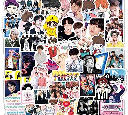 BTS Stickers| 50Pcs Aesthetic Lovely Bangtan Sonyeondan Kpop Stickers for Laptop HydroFlask Phone Case Scrapbook Luggage Water Bottle - Waterproof Vinyl Kpop Stickers - Gift for Teen Girls and Boys