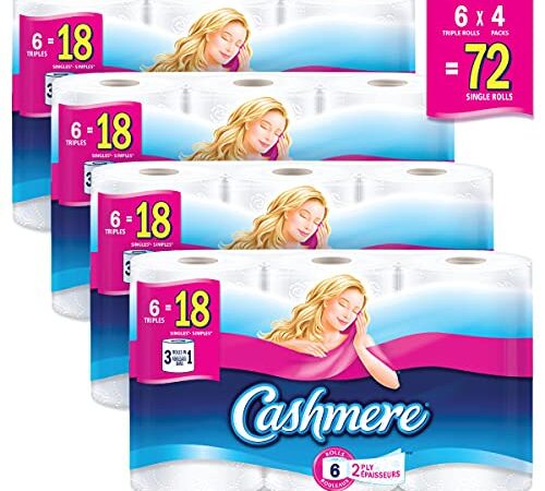 Cashmere Soft & Thick Toilet Paper, Hypoallergenic and Septic Safe, 6 Triple Rolls = 18 Single Rolls, Case of 4