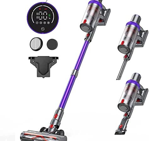 Cordless Vacuum Cleaner,400W/33KP Powerful Stick Vacuum with LED Touch Screen,Cordless Stick Vacuum has 3 Adjustable Suction Modes for Hard Floor/Carpet/Pet Hair(KB-H015)