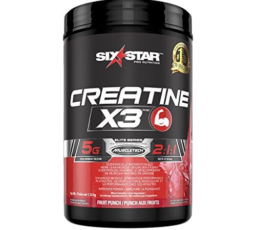 Creatine plus BCAA, Six Star Creatine X3 Powder, Creatine Monohydrate and Creatine HCl, Post Workout Muscle Recovery and Muscle Builder for Men and Women, Creatine Supplements, Fruit Punch (35 Servings)