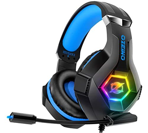 Gaming Headset for PS4 Xbox One PC, Over Ear Gaming Headphones with Noise Cancelling Microphone Volume Control RGB LED Light, for PC Laptop Mac Tablet Smart Phone