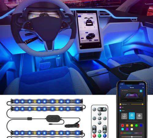 Govee Car LED Lights, Car Interior Lights Upgrade 2 Line Design Waterproof 4pcs 48 LED Lighting Kits, LED Car Lights with APP & Remote Control, Music Sync LED Lights for Car, DC 12V