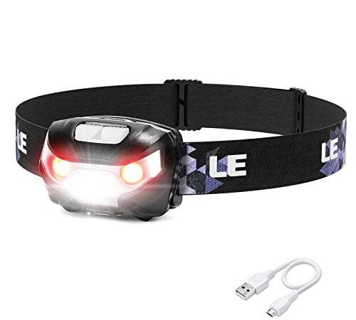 LE Rechargeable LED Headlamp, Dimmable Flashlight Headlamp with 5 Light Modes and Adjustable Headband, USB Cable Included, Rechargeable Headlights for Camping Hunting Climbing Running Outdoor