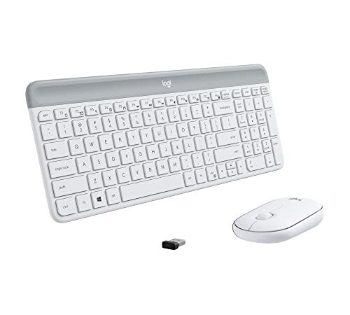 Logitech MK470 Slim Wireless Keyboard and Mouse Combo - Modern Compact Layout, Ultra Quiet, 2.4 GHz USB Receiver, Plug n' Play Connectivity, Compatible with Windows - Off White