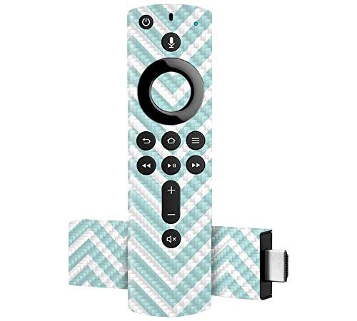 MightySkins Carbon Fiber Skin for Amazon Fire TV Stick 4K - Aqua Chevron | Protective, Durable Textured Carbon Fiber Finish | Easy to Apply, Remove, and Change Styles | Made in The USA