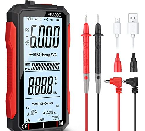 Neoteck USB Rechargeable Multimeter 6000 Counts Digital Voltmeter with 4.8’’ LCD Screen Auto-Ranging Multi Tester Capacitance Resistance Frequency Diode Live Check Voltage Tester