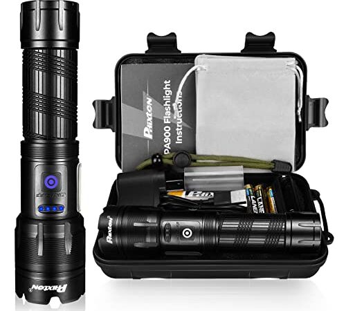 PHIXTON Rechargeable LED Flashlights High Lumens 10000 Lumen, High Power XHP90 Handheld Flash Lights, Linternas USB Recargables, Double Source, Power Bank, Battery Display, for Emergency Hiking Work