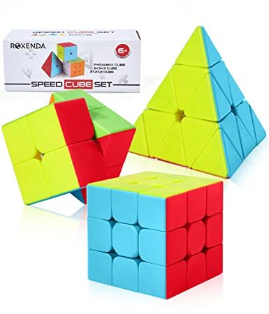 Roxenda Speed Cube Set Professional 2x2x2 3x3x3 Pyramid Cube Bundle - Easy Turning & Smooth Play - Solid Durable & Stickerless Frosted - Turns Quicker Than Original