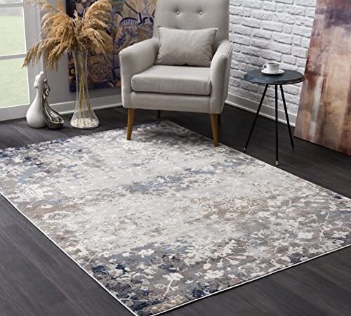 Rug Branch Havana Collection Traditional Distressed Area Rug (4x6 feet) - 3'9" x 5'6", Navy Blue