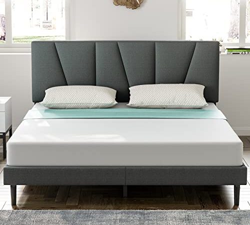 S SECRETLAND Upholstered Queen Size Platform Bed Frame with Headboard and Strong Wooden Slats with No Box Spring Needed &Easy Assembly,Queen Bed Frame Gray