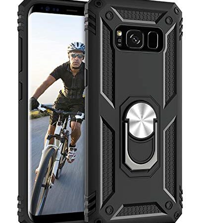 Samsung Galaxy S8 Case, DUEDUE Military Grade Ring Kickstand Shockproof Bumper Hard PC Back Cover Drop Protection Full Body Protective Case for Samsung Galaxy S8, Black