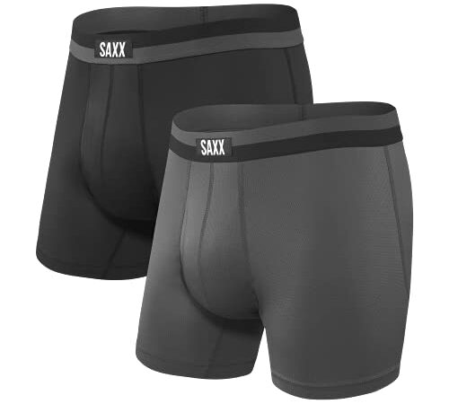 Saxx Men's Underwear -Sport MESH Boxer Briefs with Built-in Pouch Support-Workout Underwear for Men, Pack of 2, Black/Graphite,Medium