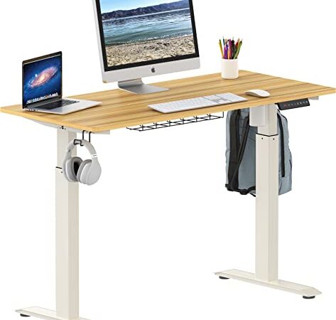 SHW Memory Preset Electric Height Adjustable Standing Desk, 120 x 60 cm, Light Cherry