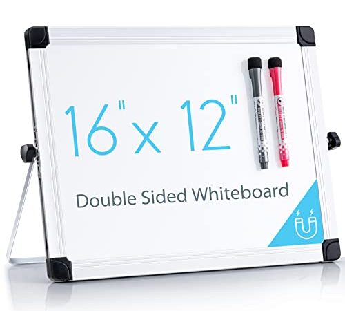 Small Dry Erase White Board for Desk 16" X 12", ARCOBIS Magnetic Double-Sided Easel Board Personal Desktop Tabletop Dry Erase Board with Stand for Kids Home Office