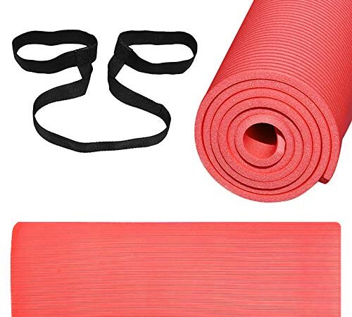 Yoga Mat, SK Depot™ Yoga Mat Pilates Mat Without Bag NBR Non-Slip Fitness Pad Exercise 10mm Thick Workout Mat for Gym Pilates Floor Exercises Gymnastics All Purpose Gym Mats for Home 68" x 24" Red