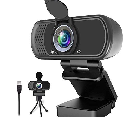 1080P Webcam,Live Streaming Web Camera with Stereo Microphone, Desktop or Laptop USB Webcam with 110 Degree View Angle, HD N5 Webcam for Video Calling, Recording, Conferencing, Streaming, Gaming