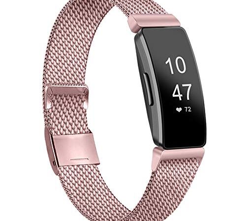 Amzpas Metal Replacement Bands Compatible with Fitbit Inspire HR Bands/Inspire Band, Adjustable Stainless Metal Wristband Bracelet Straps for Fitbit Inspire HR/fitbit Inspire Fitness Activity Tracker Women Men Small Large Size (Small, 005, Rose Pink)