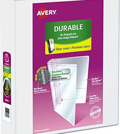 Avery Durable View 3 Ring Binder, 2" Inch, Slant D Rings, White, 2 Pockets, 500 Sheet Capacity, PVC Free (17032)